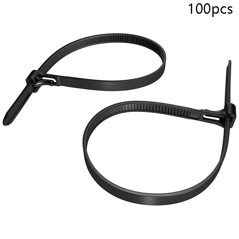 VO-100개 라이브 버클 재사용 가능한 나일론 케이블 타이 블랙 7.4mm X 250mm