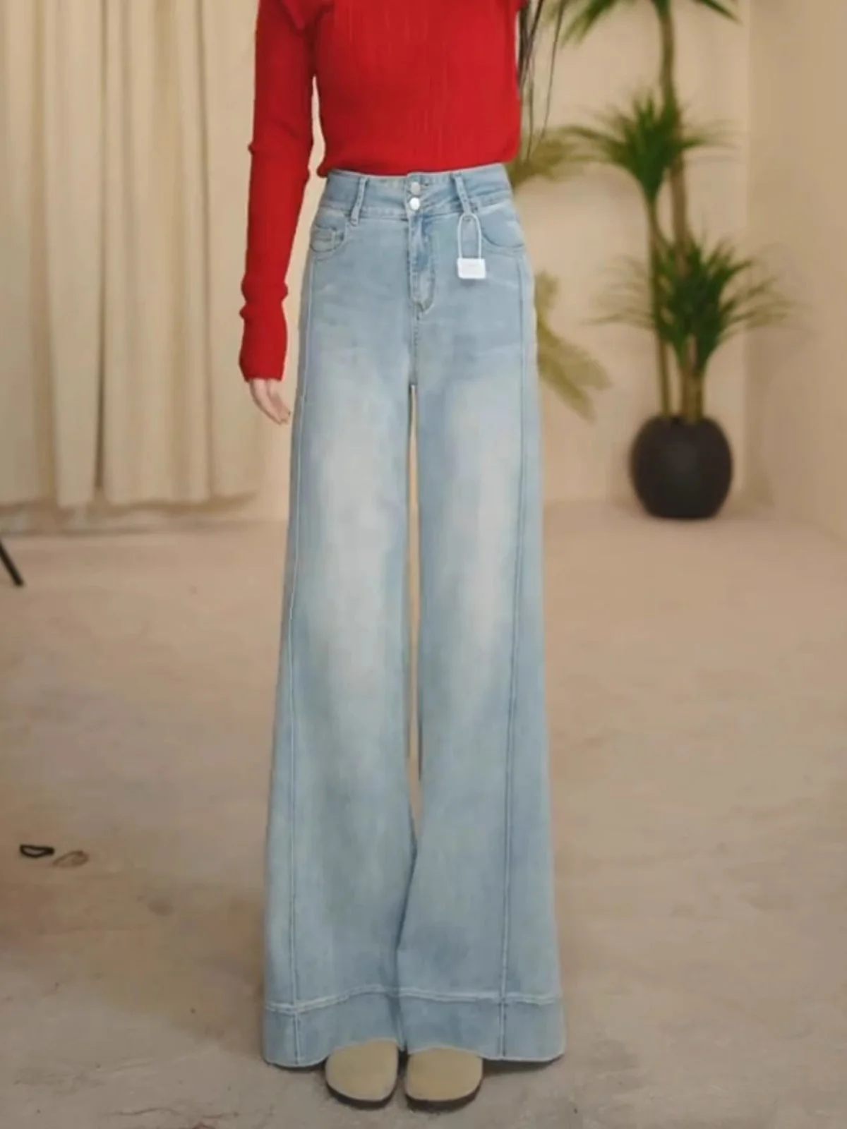 

High Waist Bell Bottom Jeans Women's Light Blue Slimming Drapey Straight Leg Jeans Spring New Style Comfortable Fit Denim Pants