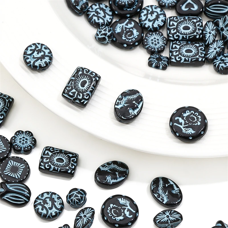 แฟชั่นวาดสไตล์บาร็อคลูกปัดอะคริลิคหัวใจดอกไม้ผีเสื้อเสน่ห์สำหรับสร้อยคอสร้อยข้อมือ DIY เครื่องประดับทำ