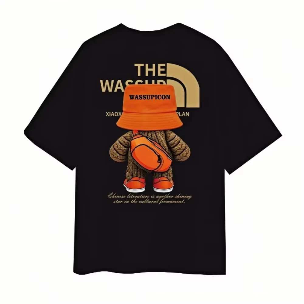 

Летняя футболка 2025 года, мужская и женская летняя футболка с круглым вырезом, спортивная, повседневная, универсальная, с буквенным принтом медведя, мужская и женская, одинаковый тренд