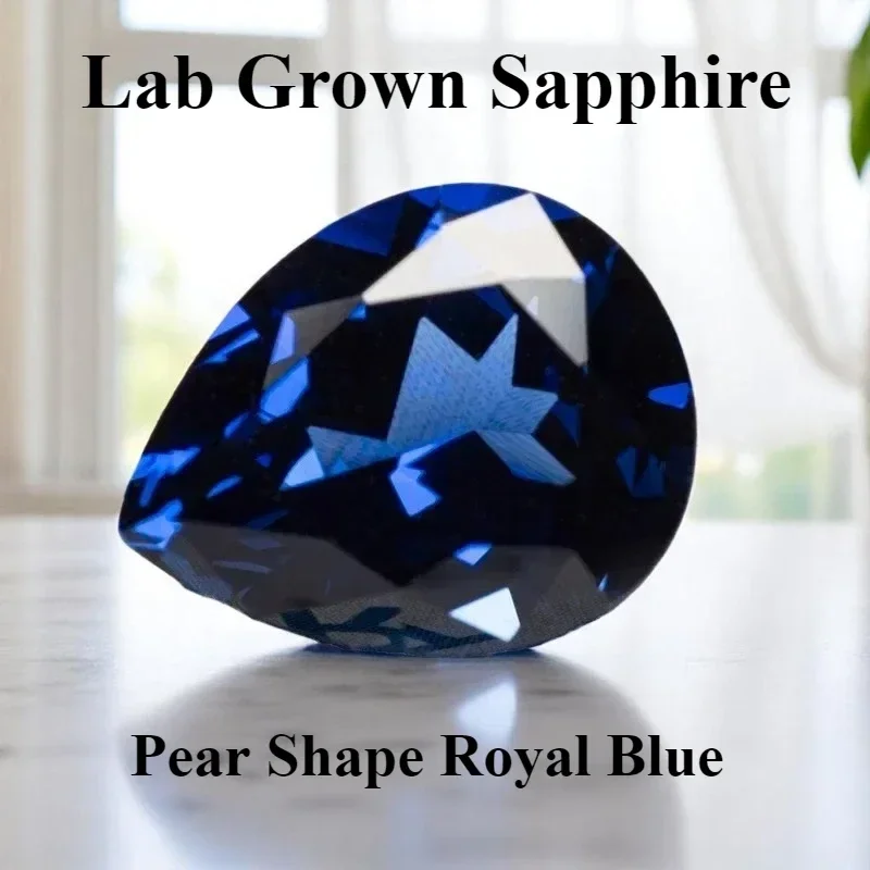 

L-Lab Grown Sapphire Pear Shape Royal Blue VVS1 Artificial Gemstone for Charms Diy Jewelry Making Earrings Ring Selectable