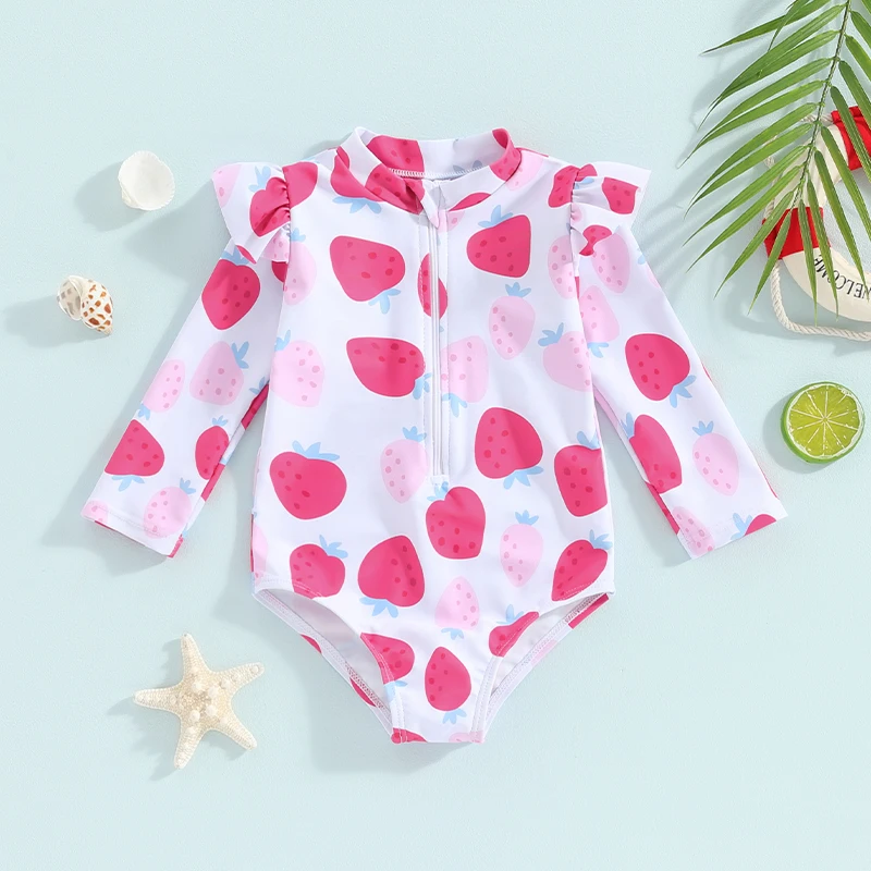 

Toddler Baby Girl Bikini Summer Strawberry Print Zipper Swimsuit Newborn Baby Bathing Suits Beachwear