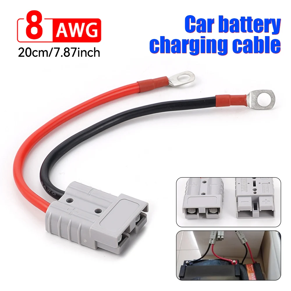 8AWG 20cm Double Pole Connectors 50A 600V with Silicone Cable for Electric Car Battery Charging Plug High Current Connector Kit