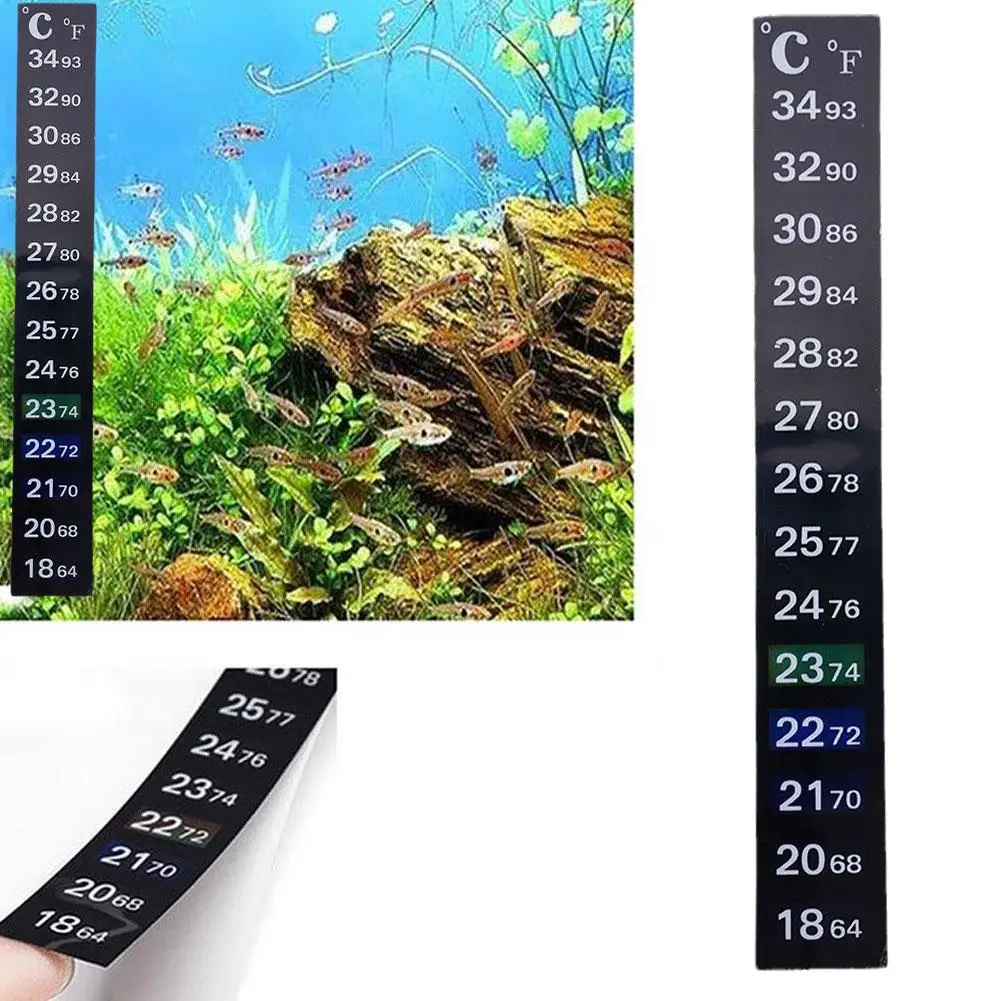 Stiker lengket akuarium Z1M0, Strip tangki ikan Stick-on discolor termometer perekat ganda alat skala suhu