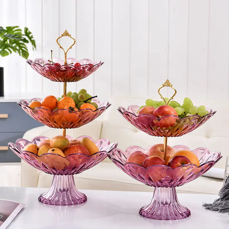 2/3 Tiers Plastic Plate Fruit Bowls Desserts Holder Nuts Candy Displat Stand Decorative Party Serving Tray for Home Party