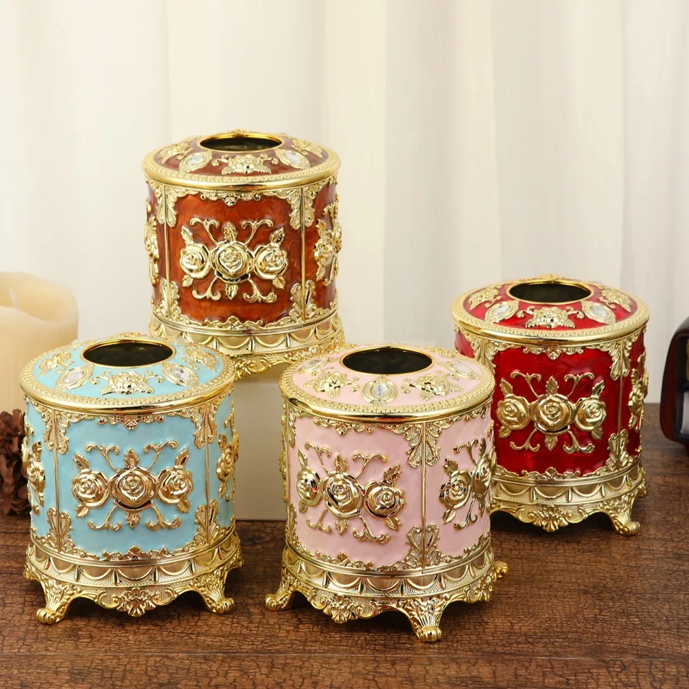 

Plastic European Style Tissue Box Retro Elegant Paper Holder Circular Shape Exquisite Desktop Storage Box Bedroom