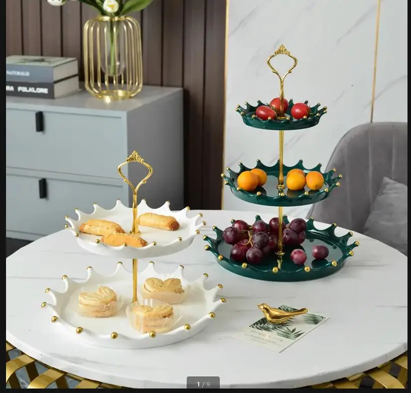 

2 Layer 3 Ceramic Cake Stand Snack Fruit Plate Afternoon Tea Dessert Table Pan Decorative Display