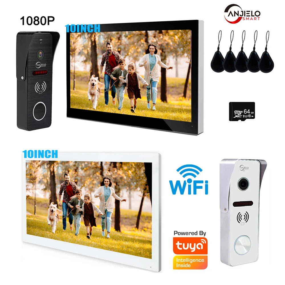 Sistema de intercomunicación de teléfono para puerta, cámara de puerta con cable de 1080P, tarjeta IC, Monitor táctil de desbloqueo remoto por aplicación Tuya, 7/10 pulgadas, 1080P