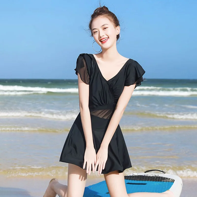 Female Vintage Floral Print Swimming Costume High Waisted Full Coverage Cute Vacation Swim Suit
