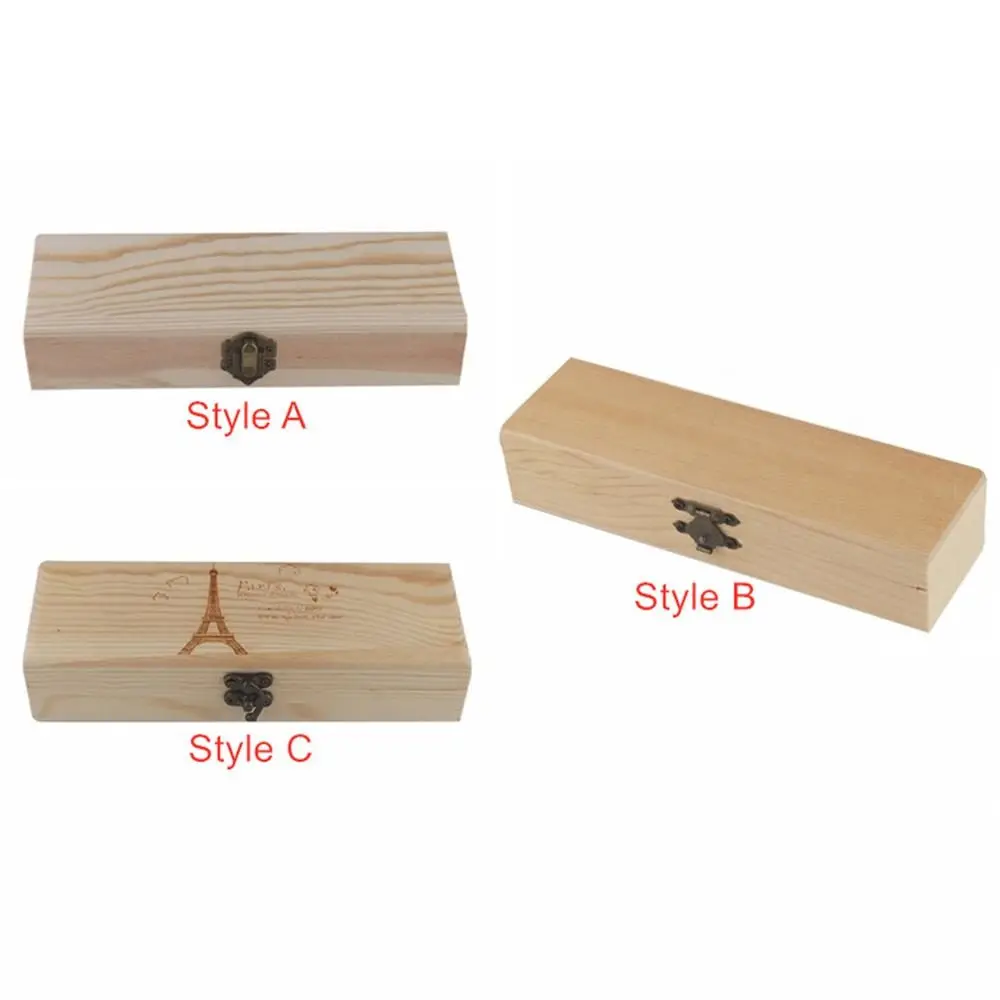 Rectangle Wooden Pencil Box Makeup Organizer Pen Container Stationery Box Desktop Plain Wooden Storage Box Student Gift