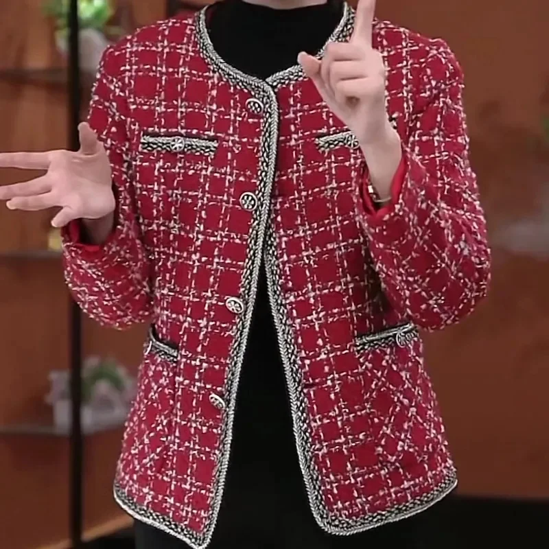 

Coat Women Spring Autumn 2024 New Fashion Mother's 6XL High-End Jacket Korean Small Fragrance Plaid Overcoat Female Tops Tide