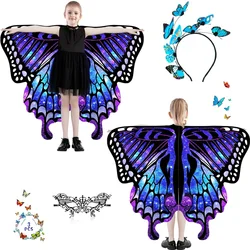 Butterfly Wings For Girls, Double-Sided Fairy Wings, Halloween Costumes for Kids, 3PCS Butterfly Cape Set.