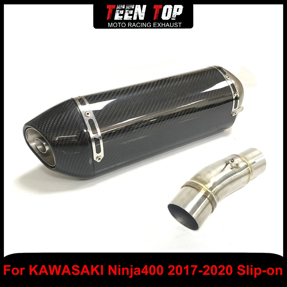 

Надеваемая соединительная труба выхлопной трубы для Kawasaki Ninja 400, глушитель из настоящего углеродного волокна, мотоциклетные полные выхлопные системы