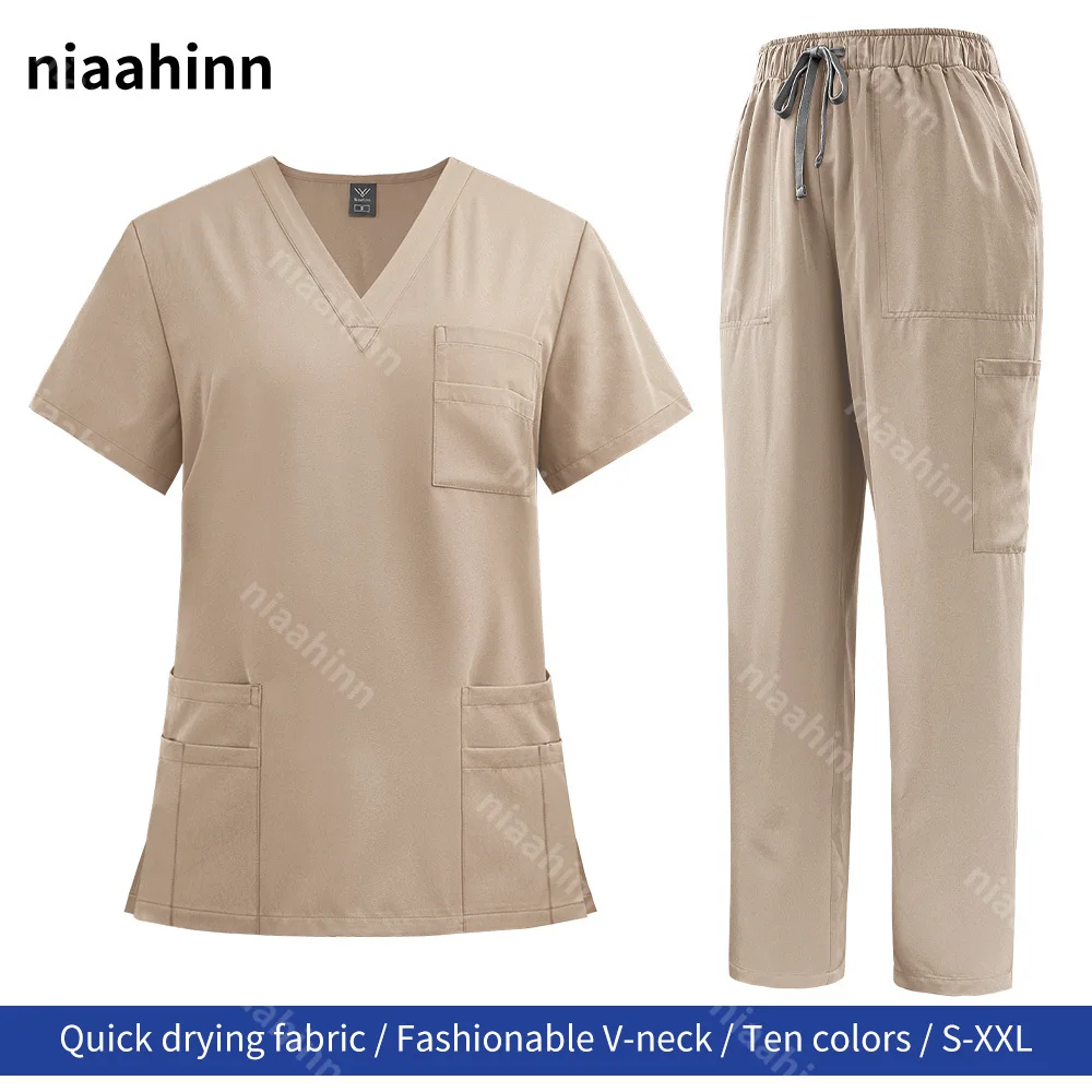 Uniformi mediche Unisex dell'uniforme da lavoro della chirurgia dentale orale di alta qualità per gli indumenti da lavoro del medico dell'ospedale delle donne dell'insieme degli occhiali da sole dell'infermiera con scollo a v