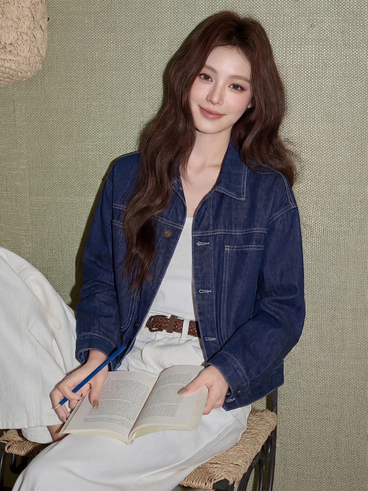 

Deep Blue Denim Jacket Women's Loose Fit Spring Design Chic Short Top Korean Style Casual Fashion Button up Cardigan