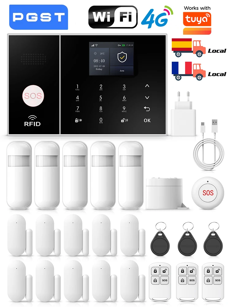 PGST 4G GSM Alarmsystem für Zuhause 433MHz, kompatibel mit TUYA Smart Life, Alexa, Google, 2.4G WIFI, Haushaltssicherheit