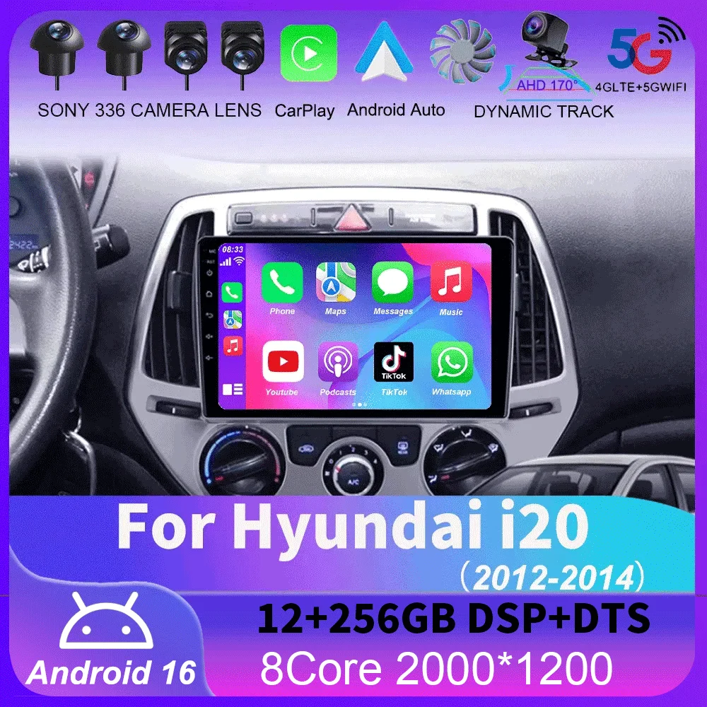 

Car Radio For Hyundai i20 PB 2012 - 2014 Multimedia Video Player Wireless Carplay And Wireless Android Auto Portable Universal T
