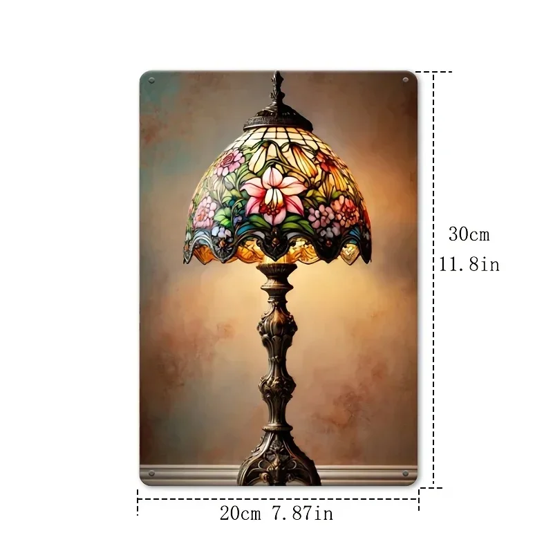 Vintage Tiffany Blumen-Tischlampe Metallplakette Retro Buntglas-Lampe Kunst Heim Innenraum Wanddekoration – Detail 4