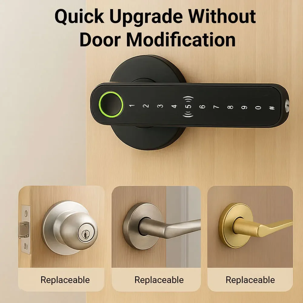 

DurableSpherical Wooden Door Fingerprint Lock Indoor Smart Three-bar Lock Bluetooth Password TuYa APP Electronic Lock