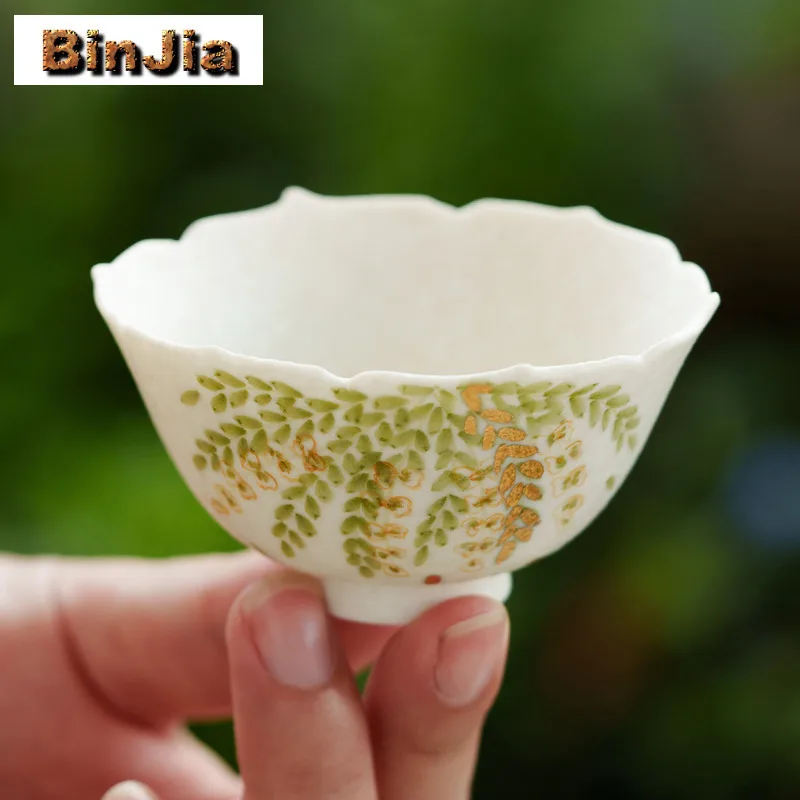 50 مللي رش الذهب رسمت باليد زهرة الوستارية فنجان الشاي زن وعاء الشاي القدح الشاي تذوق العطر كوب تشازان ماستر أكواب طقم شاي #3