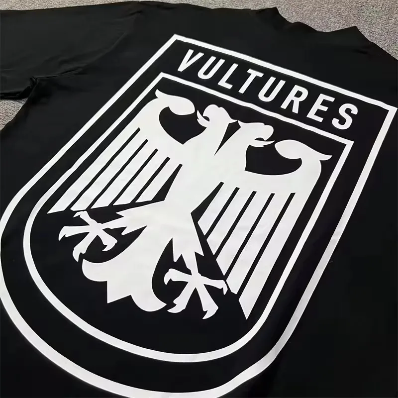 24ss Kanye VULTURES Black T-Shirts German Eagle Print YZY Pure Cotton T Shirts Men Women Oversized Short Sleeve