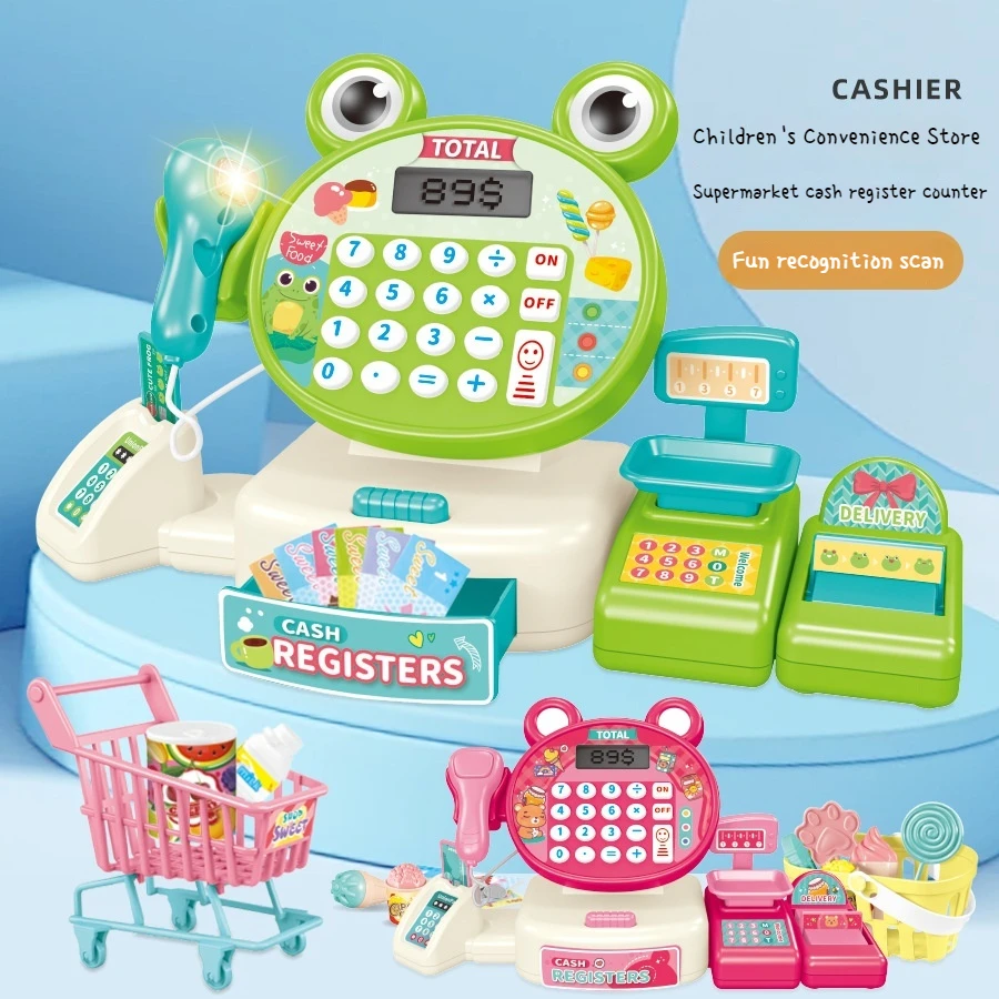 

New Children's Play House Simulation Cash Register Simulation Supermarket Checkout Cashier Cartoon Boy Girl Interactive Toy Gift