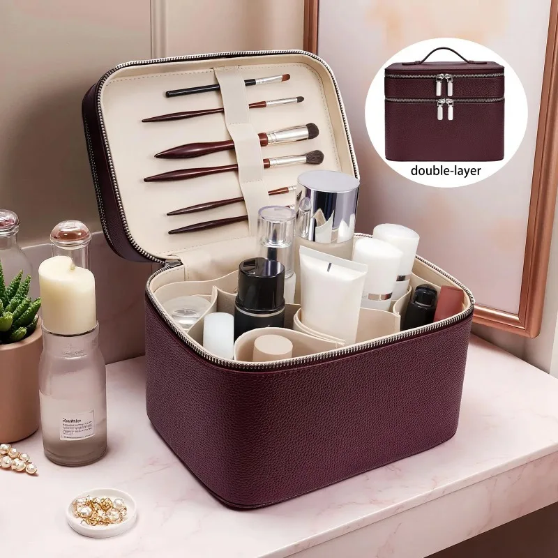 Make Up Bag Double Layered Professional Skincare Tool Organizer Storage Box Multi Partition Cosmetic Bag Travel Portable Bath