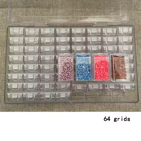 New Large Opening 64Grid Acrylic Elizabeth Bead Storage Box Transparent Rice Bead Box Beads DIY Production With Drill Plate Rack