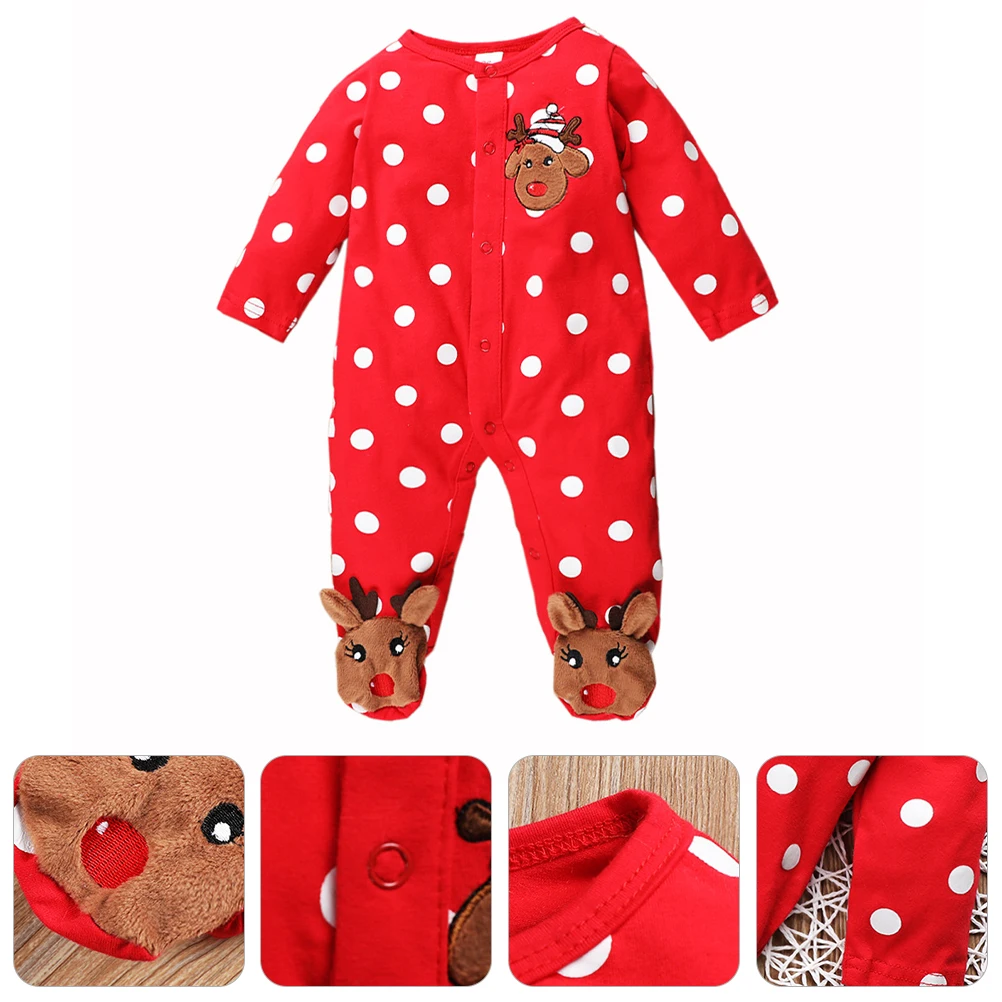 

1pc Christmas Deer Print Baby Jumpsuit Long Sleeve Toddler Romper Cute Xmas Costume For Kids Warm Soft Cotton Clothes