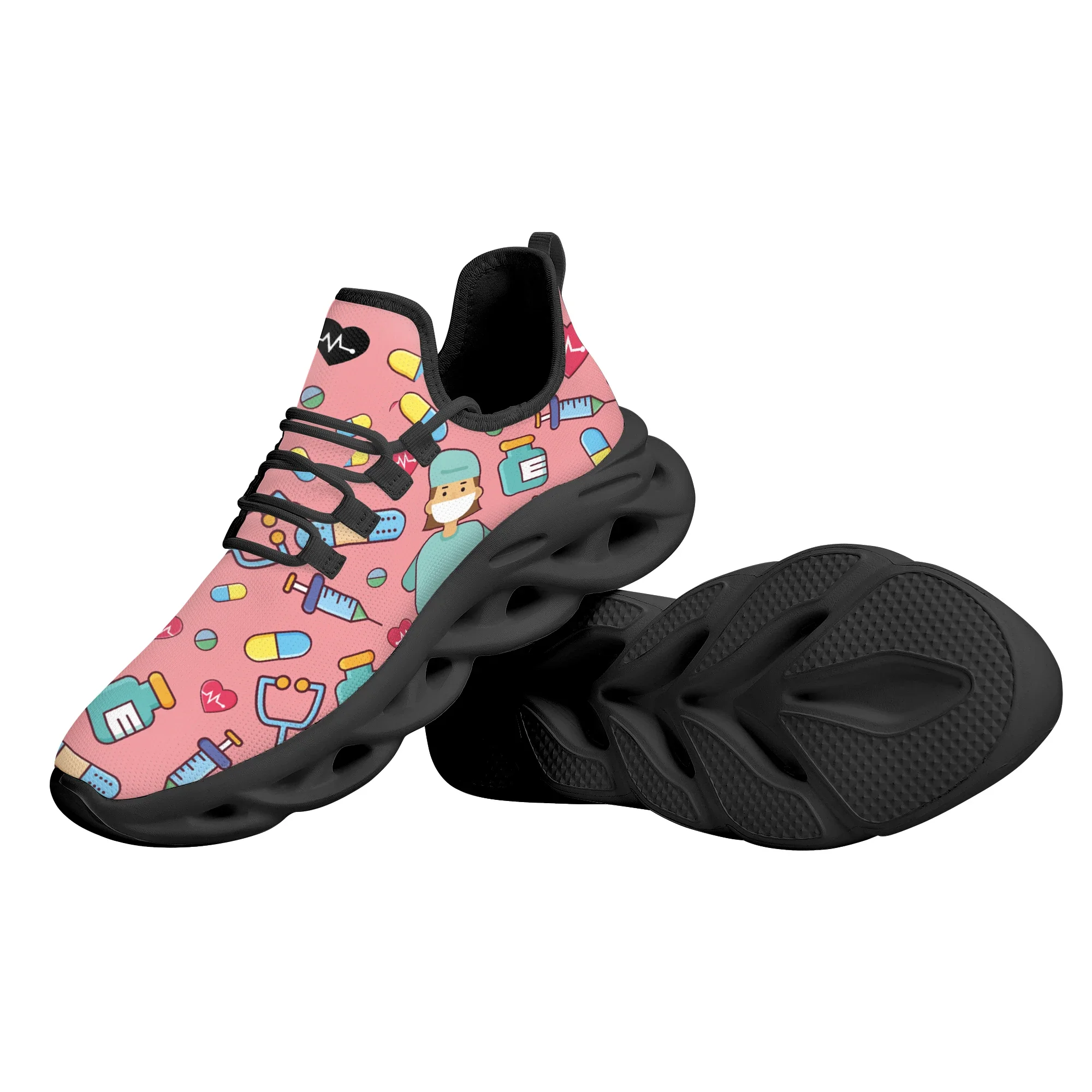 Pink Office Doctor And Nurse Printed Lightweight Breathable Shoes Lace Up Casual Shoes Outdoor Platform Shoes