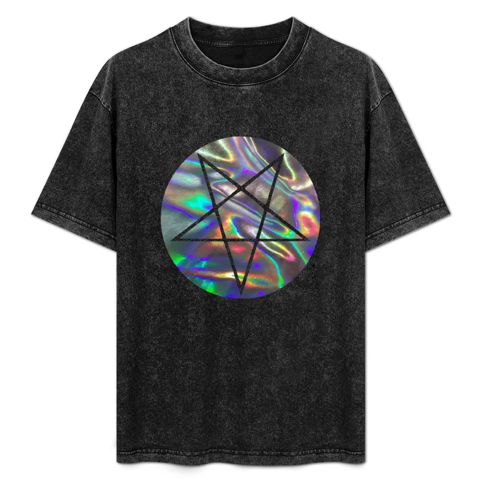 

silver hologram print pentagram T-Shirt Ultra Soft Breathable Tee Top