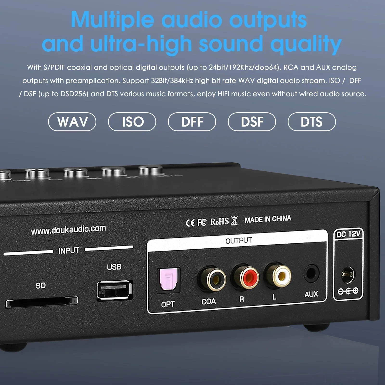 Imagem -05 - Double Audio C100 Hi-res Digital Audio Player Pré-amplificador Usb Oled Display Steamer s Pdif Coax Adaptador Opt Dsd256 32bit 384khz