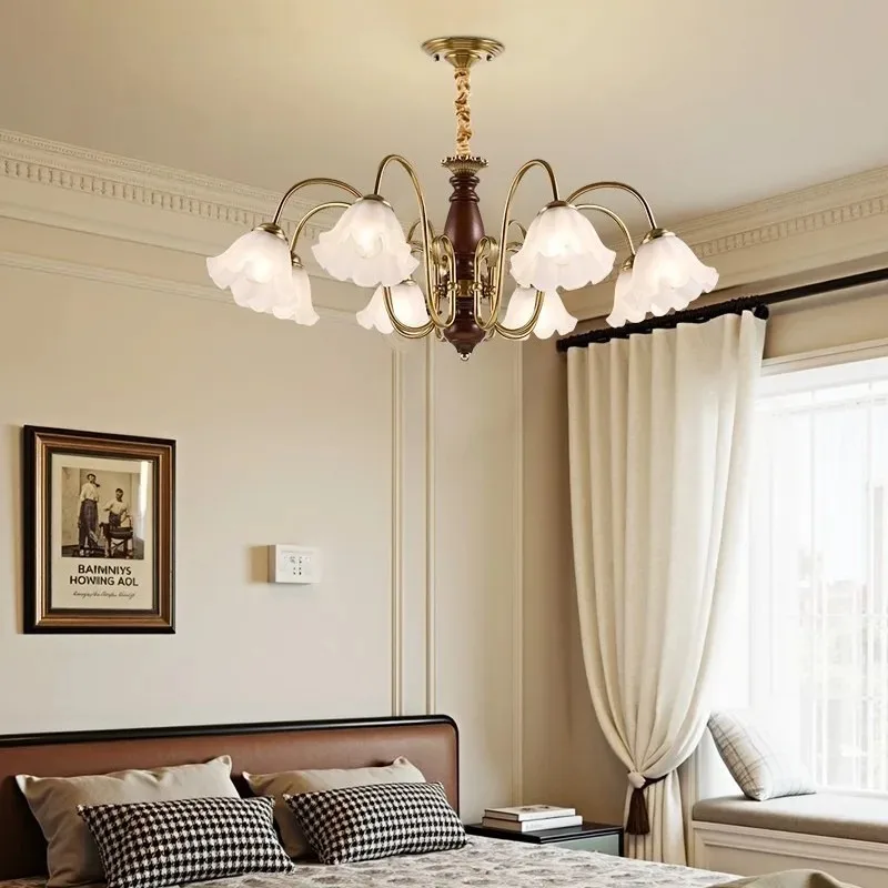 

Medieval style flower living room chandelier American retro lightweight bedroom light atmospheric simplicity