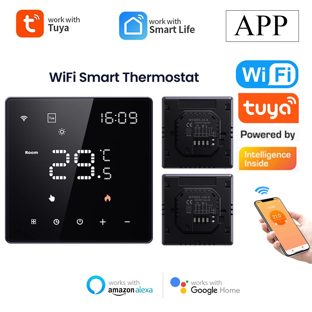 Tuya Smart WIFI Thermostat Digital Display Touch Control App Remote Wireless Adjust Temperature For Gas Boiler Electric Heating