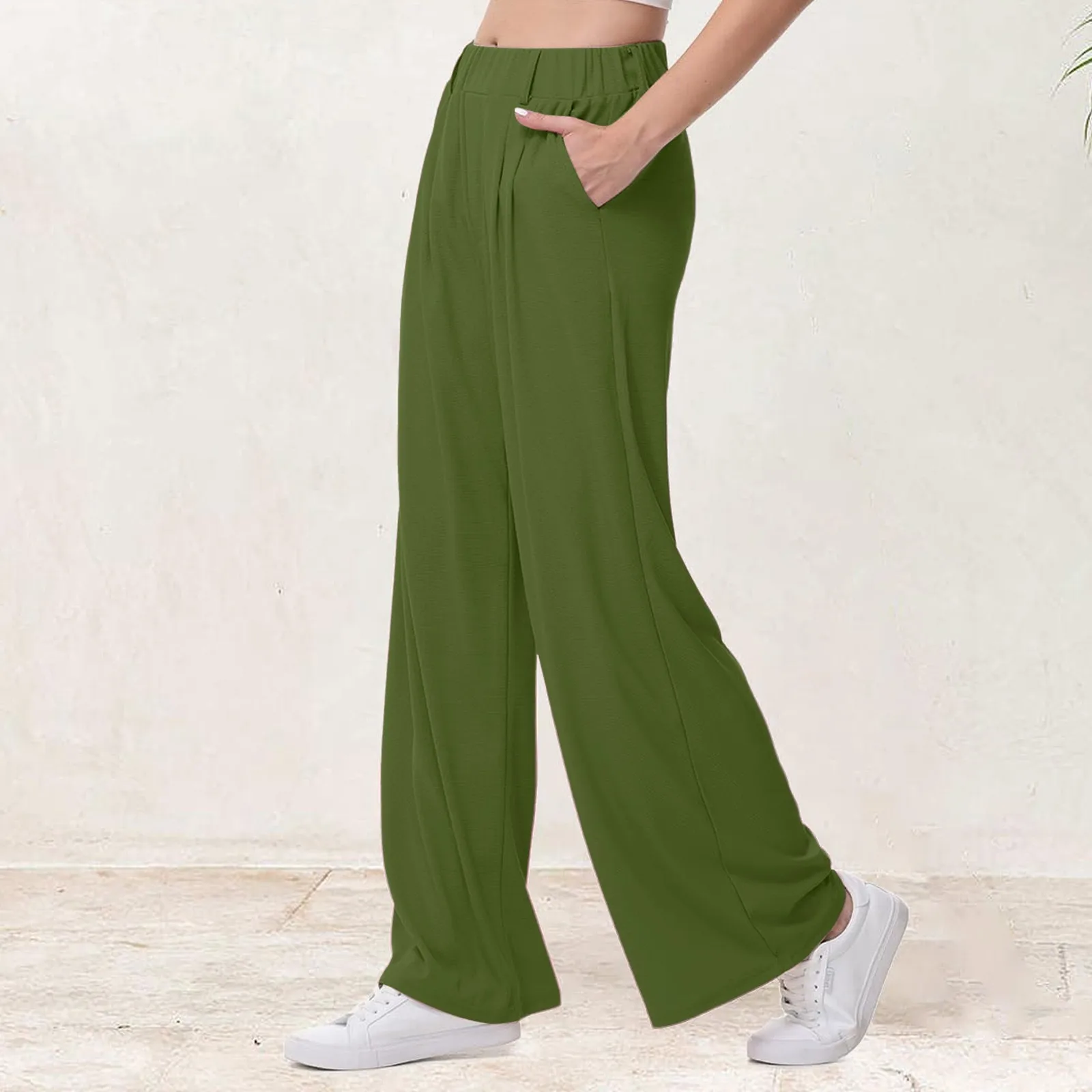 

Women Fashion Wide Leg Pants Solid Elastic Pants Work Business Suit Straight Trousers Casual High Waisted Dress Palazzo Pants