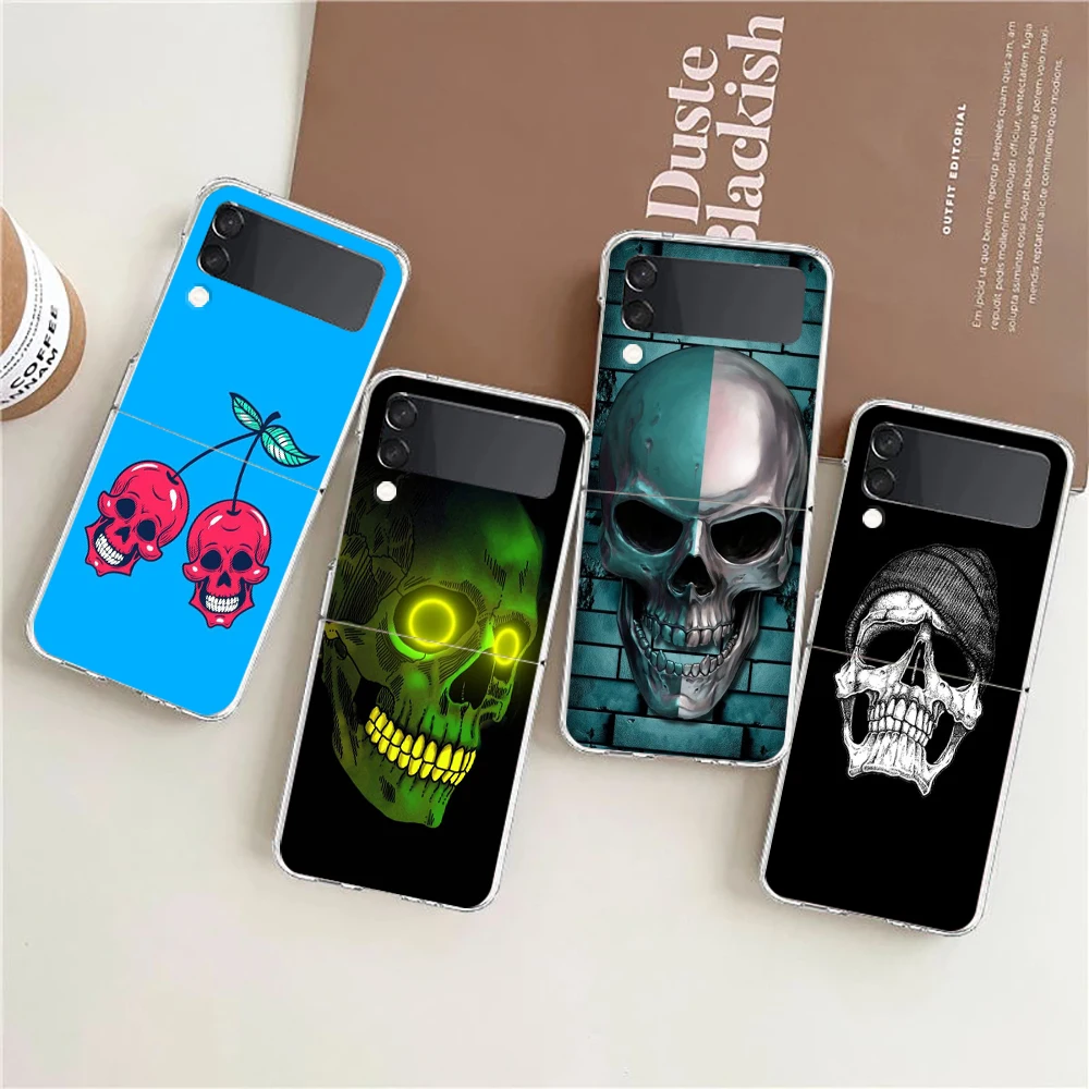 Fashion Skull Hard PC Phone Case For Samsung Galaxy Z Flip 6 5 4 Transparent ShockProof Cover for Samsung Z Flip 3 Shell Fundas