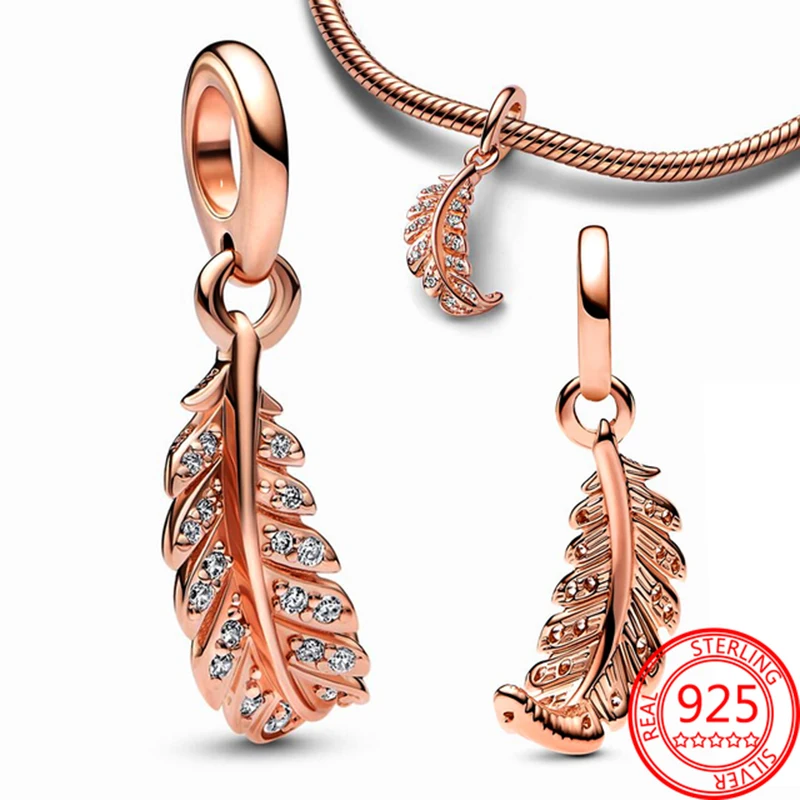 2024 Hot Sale 925 Sterling Silver Lucky Grass Rose Swallow Charms Beads Fit Original Pendant Bracelet DIY Fashion Woman Jewelry