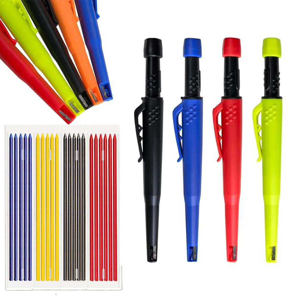 

4Pcs/Set 4 Colors Deep Hole Solid Woodworking Mechanical Pencil Set With Sharpener 2.8mm Lead Marking Scribing Construction Tool