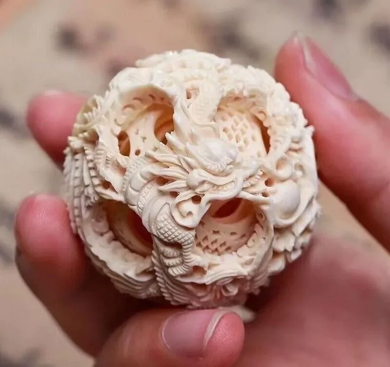 Chinese Carved 3 Layer Dragon Phoenix Puzzle Ball Collections