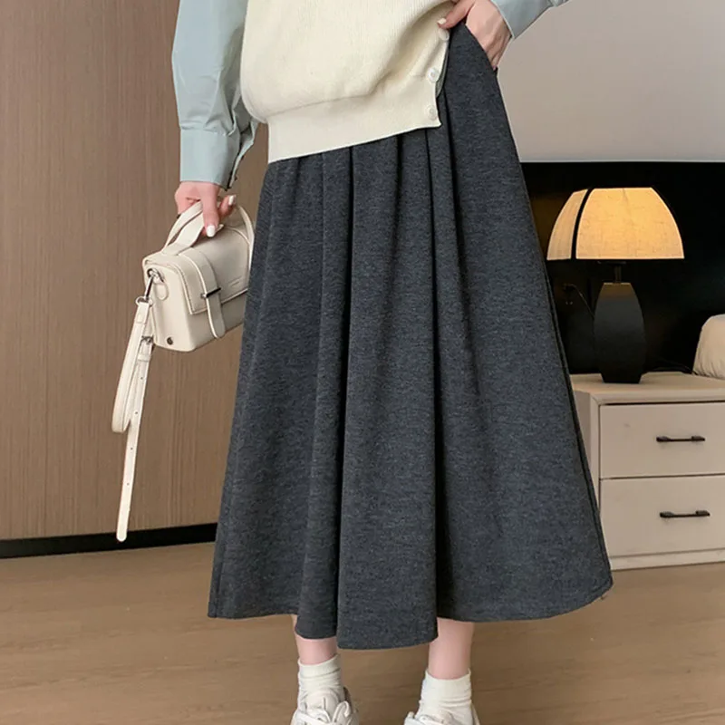 

Casual Women High Waist Skirts for Women Solid Color Pleated Midi Skirts Autumn Winter A-line Folds Skirts Female Streetwear New