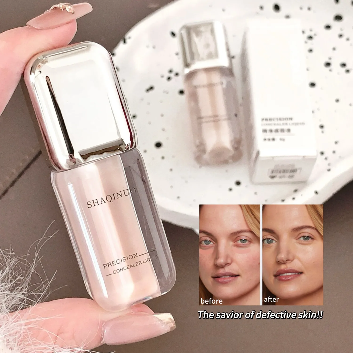 SHAQINUO 3-kolorowy korektor w płynie Korektor do trądziku Plamy Ciemne koła pod oczami Łza Długotrwały podkład nieusuwalny