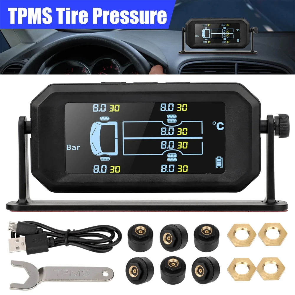 

Car TPMS Tire Pressure Sensor Monitoring System 6 External Sensors Solar Tire Pressure Sensor Monitoring Diagnostic Tool