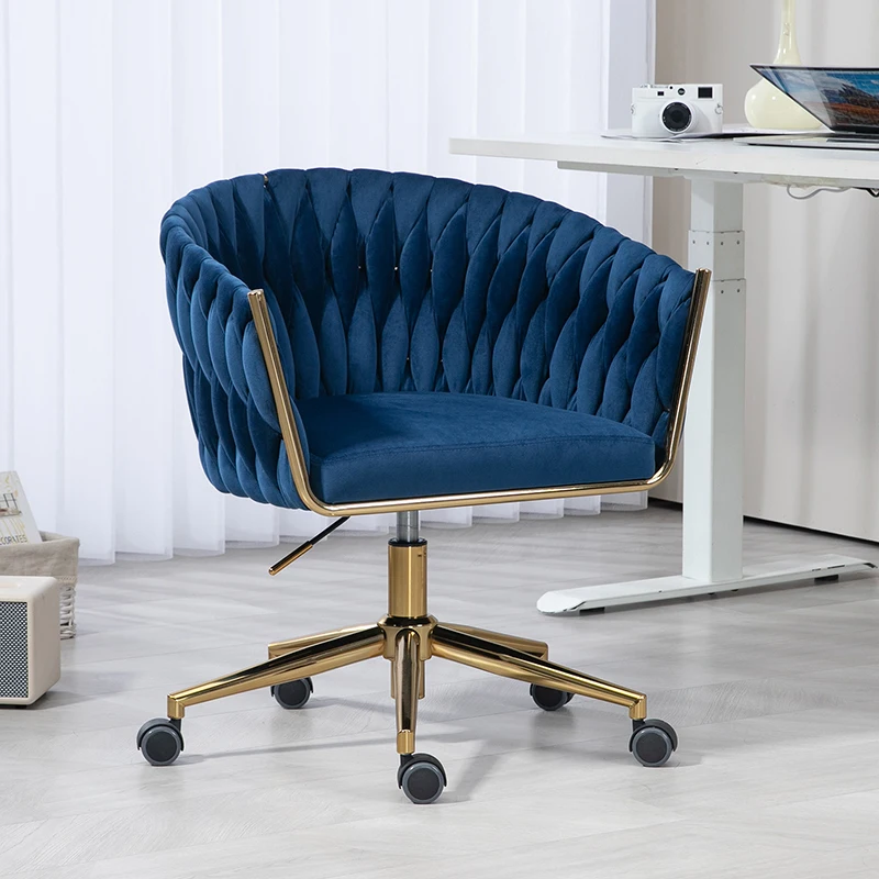 Modern design the backrest is hand made woven Office chair,Vanity chairs with wheels,Height adjustable,360° swivel for bedroom,