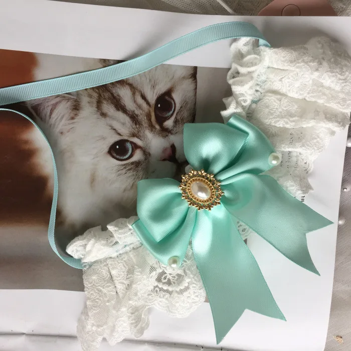 Pearl Dog Collar Jewelled Silk Wedding Cat Puppy Ribbon Scarf Pendant Pet Bows Necklace Satin New Kitten Accessories Bowtie Gift