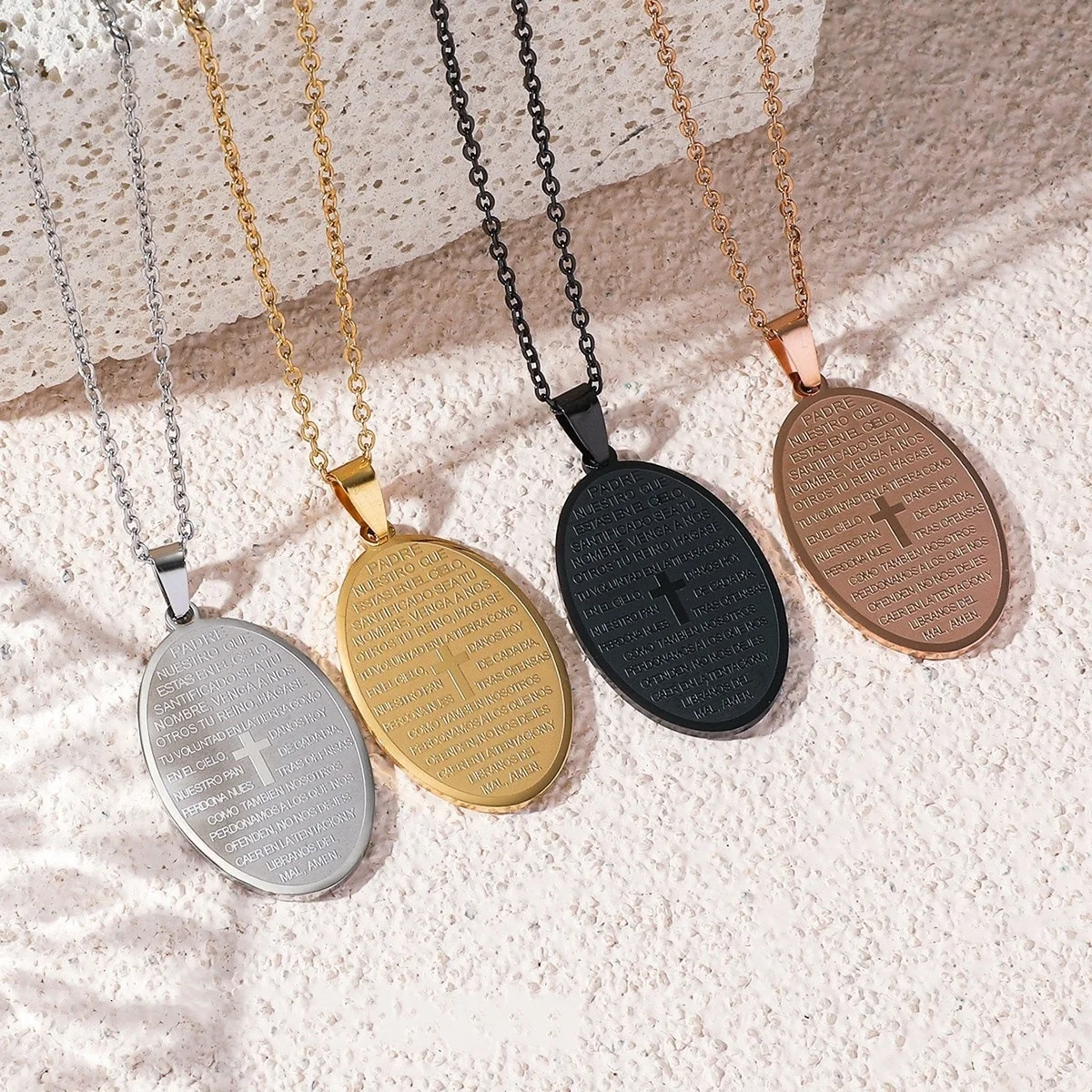

2026 New Vintage Stainless Steel Oval Bible Verse Cross Necklace Unisex Fashion Versatile Jewelry