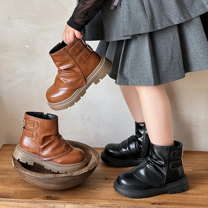 

Ботильоны до щиколотки для девочек, осень-зима 2022, детские рыцарские сапоги в стиле ретро, детская модная модная обувь на молнии, уличные кроссовки