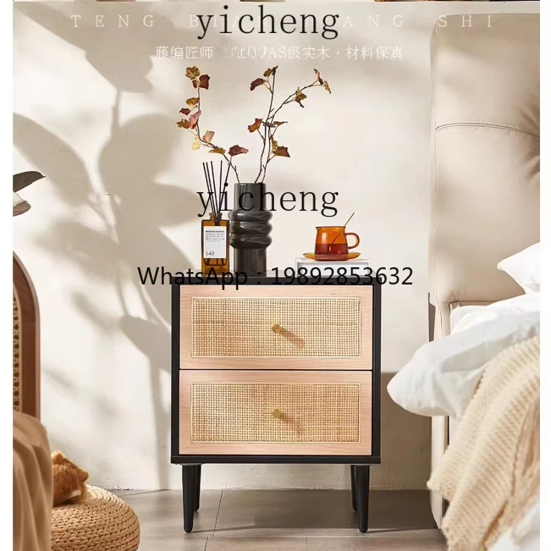 GZ4-9  wabi-sabi wind medieval rattan bedside table simple modern homestay bedroom storage chest locker