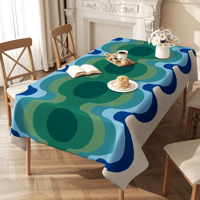 Blue and green gradient pattern tablecloth, retro art style tablecloth, rectangular polyester fiber tablecloth