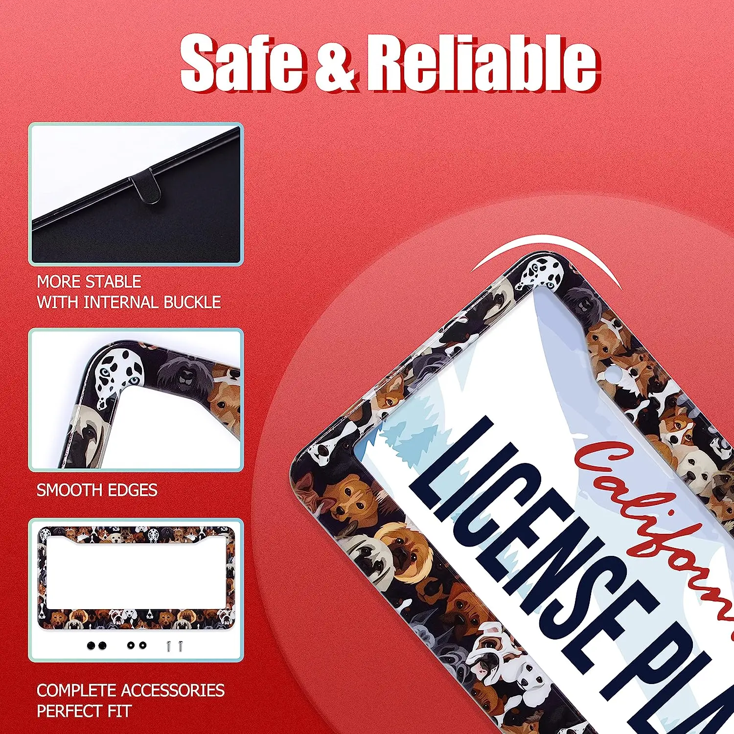 Dog License Plate Frame Cute Dogs Animal License Plate Holder Rust Proof Auto Parts Colorful License Plate Cover Decoration