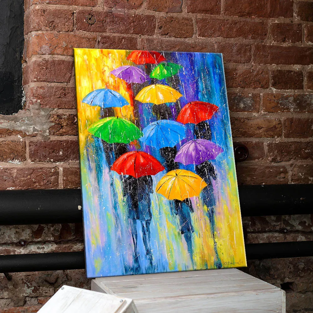 Abstract Colorful Rainbow Umbrella Rain Strolling Canvas Painting Posters and  Prints Wall Art for Living Room Sofa Home Decor